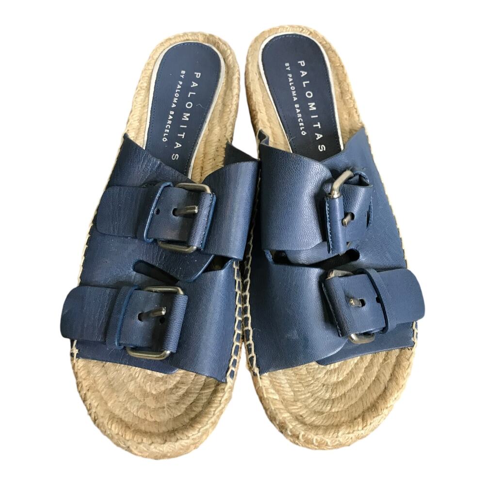 Palomitas by Paloma Barceló Platform Sandals Wmns 10 Slate Blue Leather 3" Heels